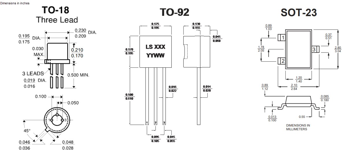 Mechanical Drawing - Linear Integrated Systems PN/SST4391 Single N-Channel JFET Switches